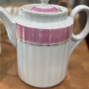 Vintage White and Pink Ceramic Teapot